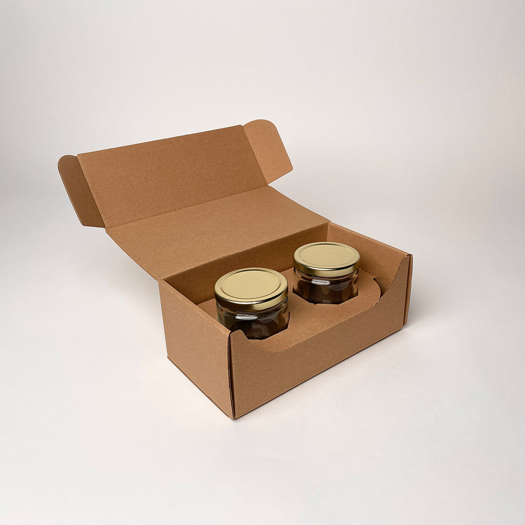 9 oz Straight Sided Glass Jar 2-Pack Shipping Box available for purchase from Flush Packaging