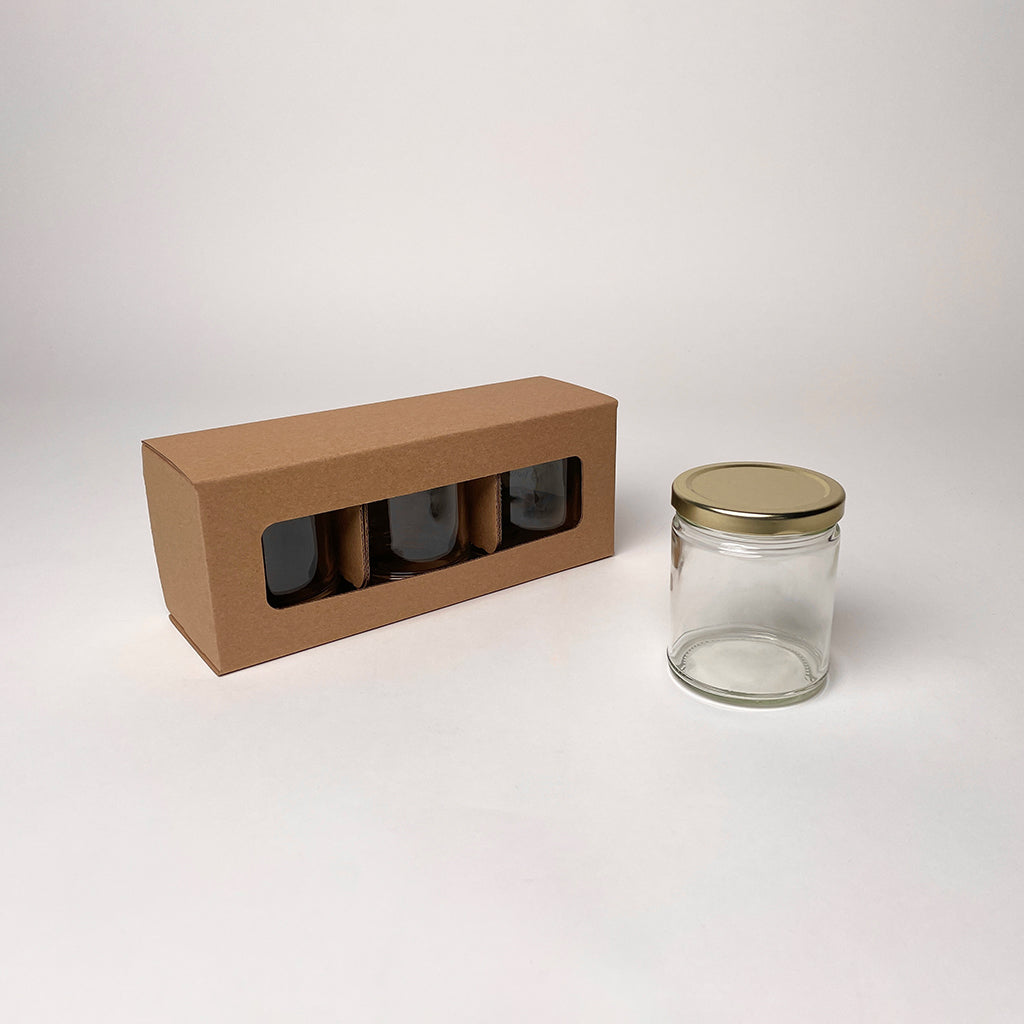 9 oz Straight Sided Glass Jar 3-Pack Retail Box for candles available from Flush Packaging