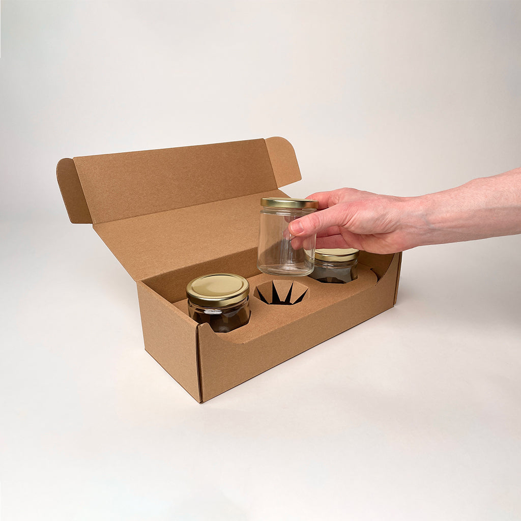 9 oz Straight Sided Glass AJr 3-Pack Shipping Box available from Flush Packaging