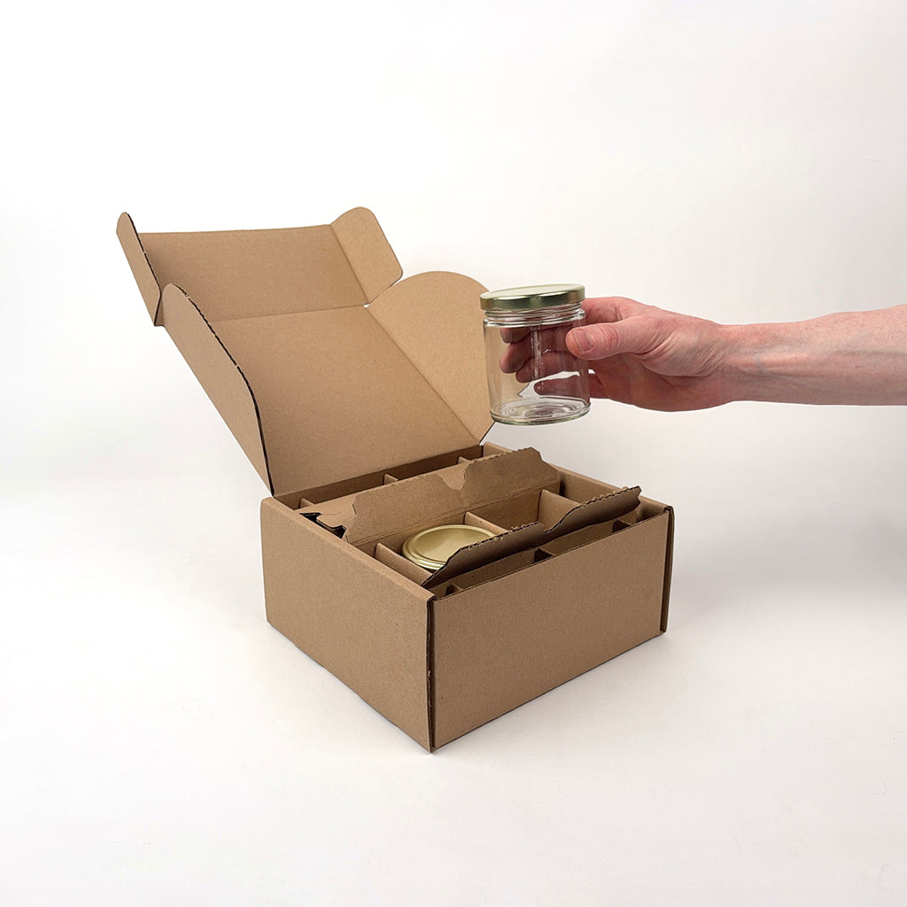 9 oz Straight Sided Glass Jar 4-Pack Shipping Box unboxing 3
