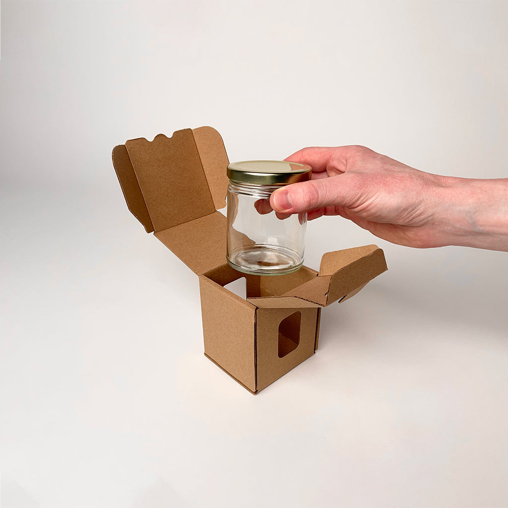 9 oz Straight Sided Glass Jar Retail Box available from Flush Packaging