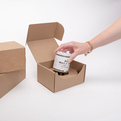 9 oz Straight Sided Glass Jar Shipping Box unboxing candle made by Wax Cabin Candle Co