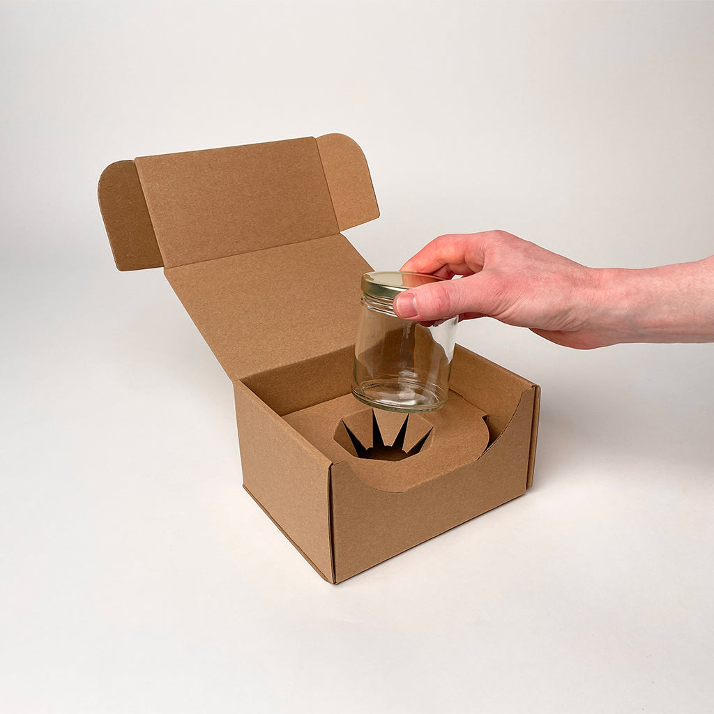 9 oz Straight Sided Glass Jar Shipping Box available for purchase from Flush Packaging
