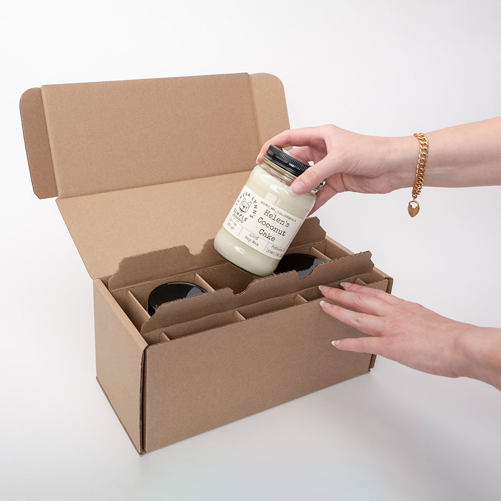 CandleScience 16 oz Square Mason Jar 3-Pack Shipping box unboxing candles made by Teresa Lynn's Candle Company