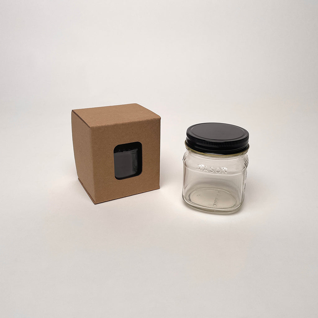 CandleScience 8 oz Square Mason Jar Retail Box for candles available from Flush Packaging