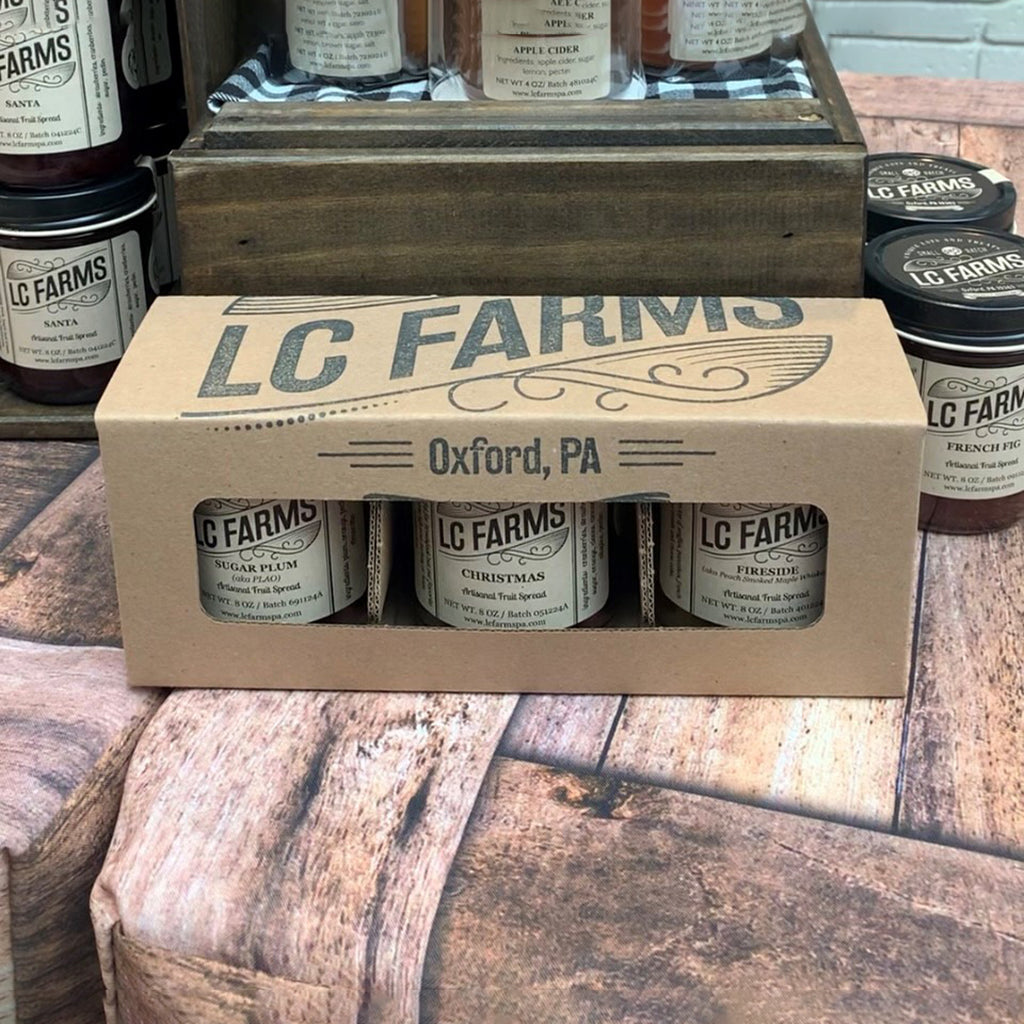 LC Farms Fruit Spread packed within 9 oz Straight Sided Glass Jar 3-Pack Retail Box available from Flush Packaging