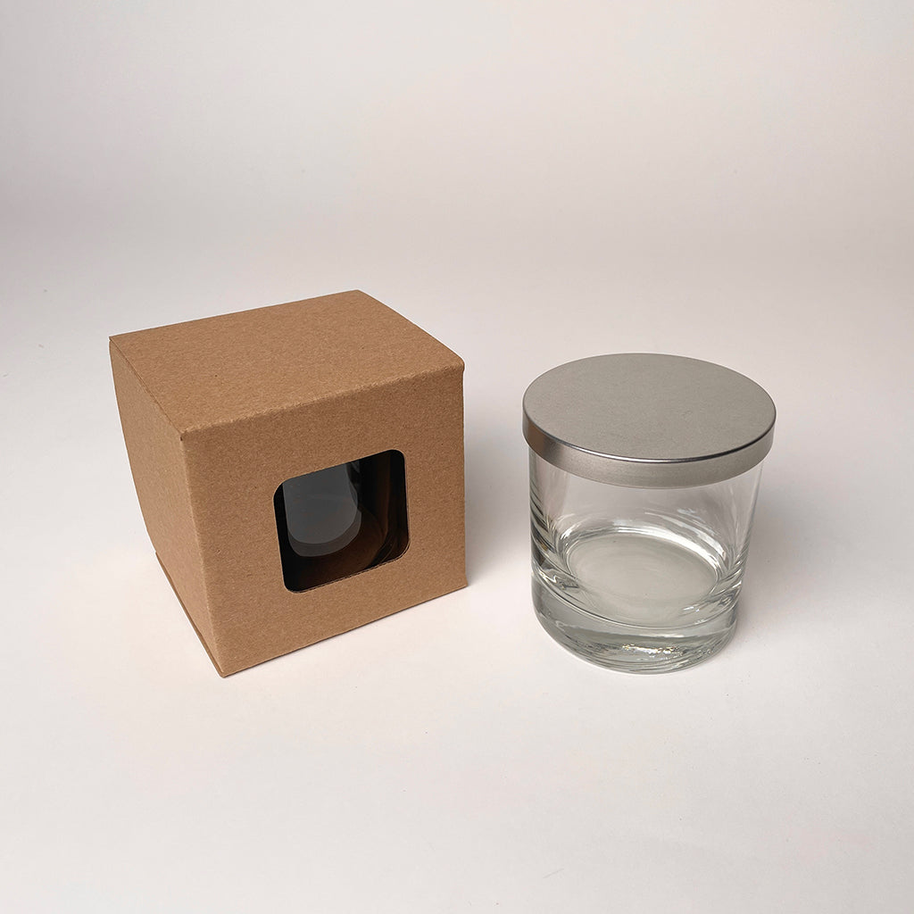 Libbey 11 oz 917CD Heavy Base Rocks Tumbler retail packaging for candles available from Flush Packaging