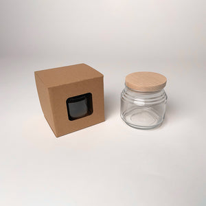 Makesy 8 oz Apothecary Jar Retail packaging for candles available for purchase from Flush Packaging