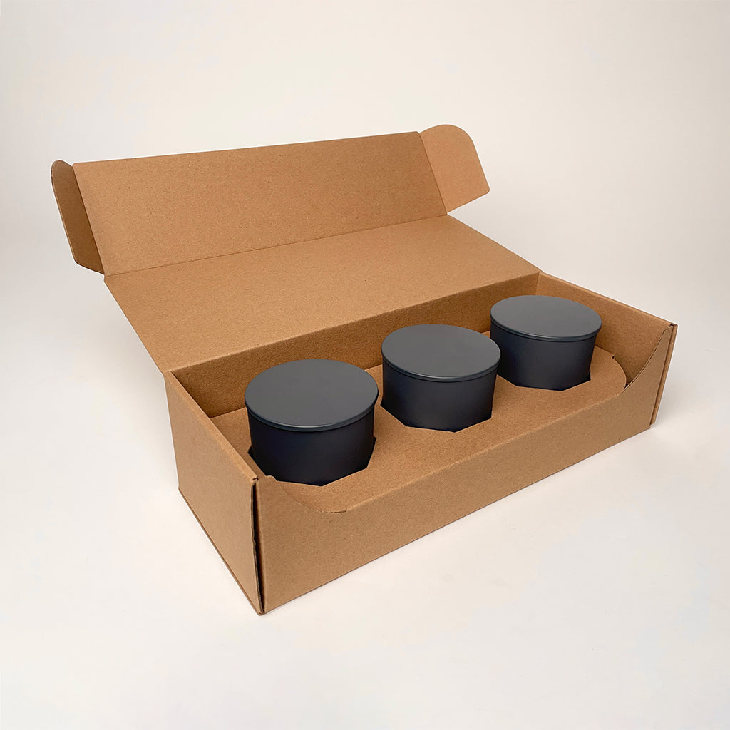 Makesy 8 oz Aura Tumbler Jar 3-Pack Shipping Box for candles available from Flush Packaging