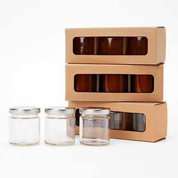 Retail boxes and gift boxes for glass jars and tumblers available for purchase from Flush Packaging. Perfect for displaying glass jars on shelves and in stores.