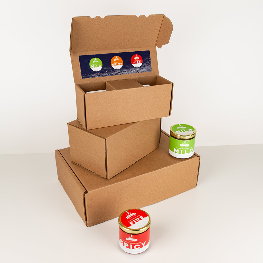 Shipping Boxes and Packaging for Sauce and Salsa available from Flush Packaging
