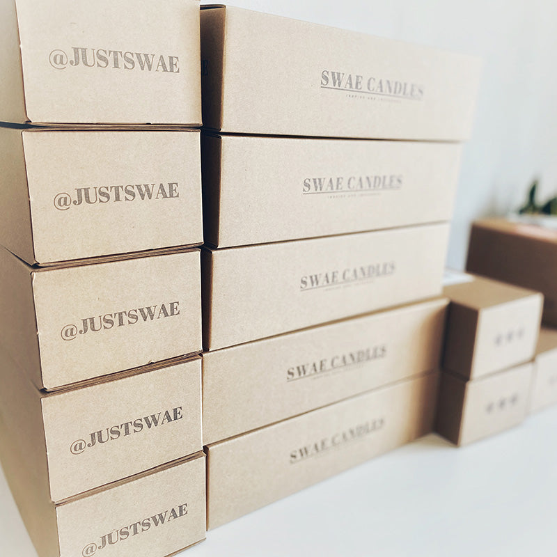 Flush Packaging Shipping Boxes used by Swae Candles