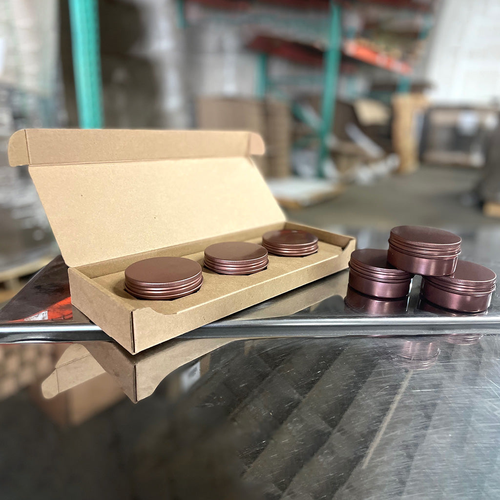 3 oz Candle Tin 3-Pack Shipping Box perfect for shipping candles, creams, and lotions available from Flush Packaging