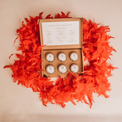 Cadnles from Homestead Candles packed inside the 2 oz Candle Tin 6-Pack Shipping Box available for purchase from Flush Packaging