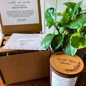 Noelle Rose Studio Winter Woods Candle packed with 12 oz Aura Shipping Box from Flush Packaging