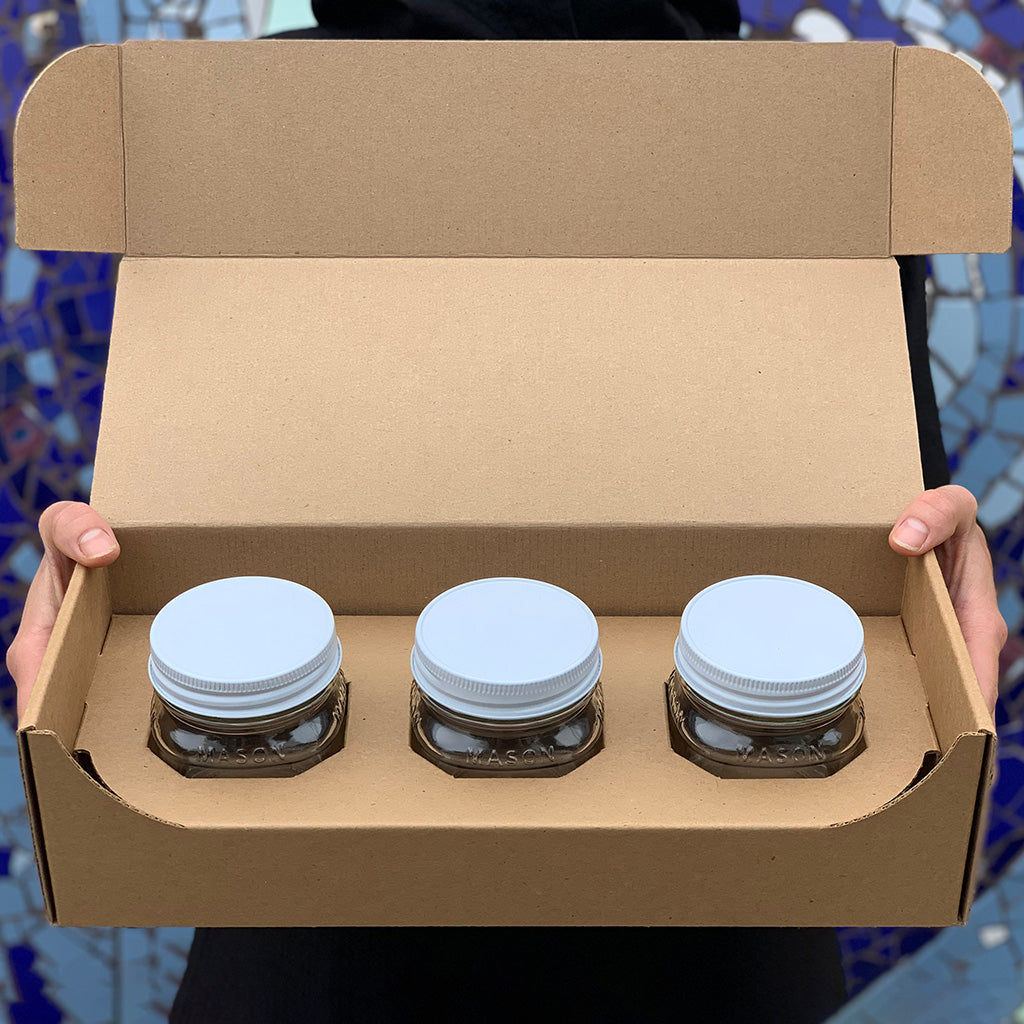 CandleScience 8 oz Square Mason Jar 3-Pack Shipping Box eco friendly packaging unboxing experience 